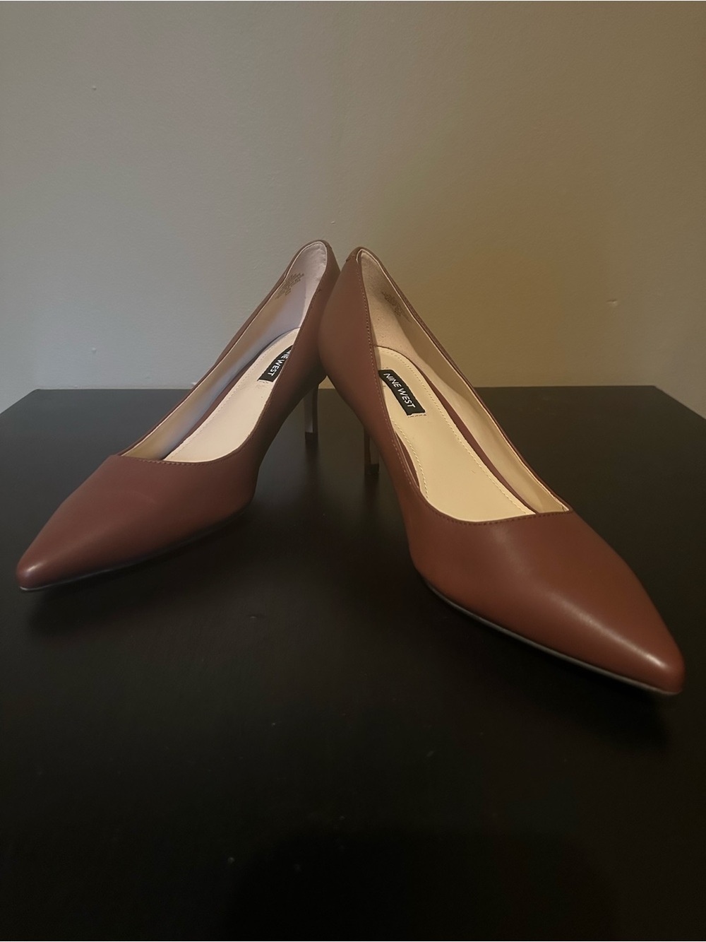 Nine West Brown Pointed-Toe Mid Heel Pumps